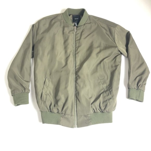 Forever 21 Bomber Jacket Military Olive Green Coat Full Zip Size Small S a41 - Picture 1 of 6